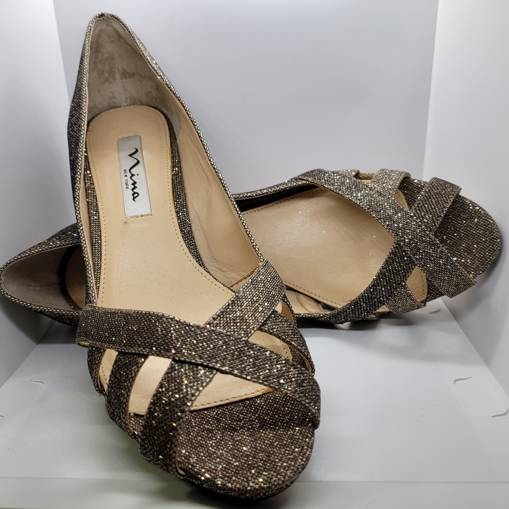 Nina Gold Heels Sparkling Elegance Size 8